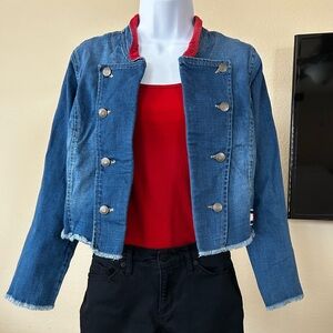 Tommy Hilfiger Military Cropped Denim Jacket with a Frayed Hem